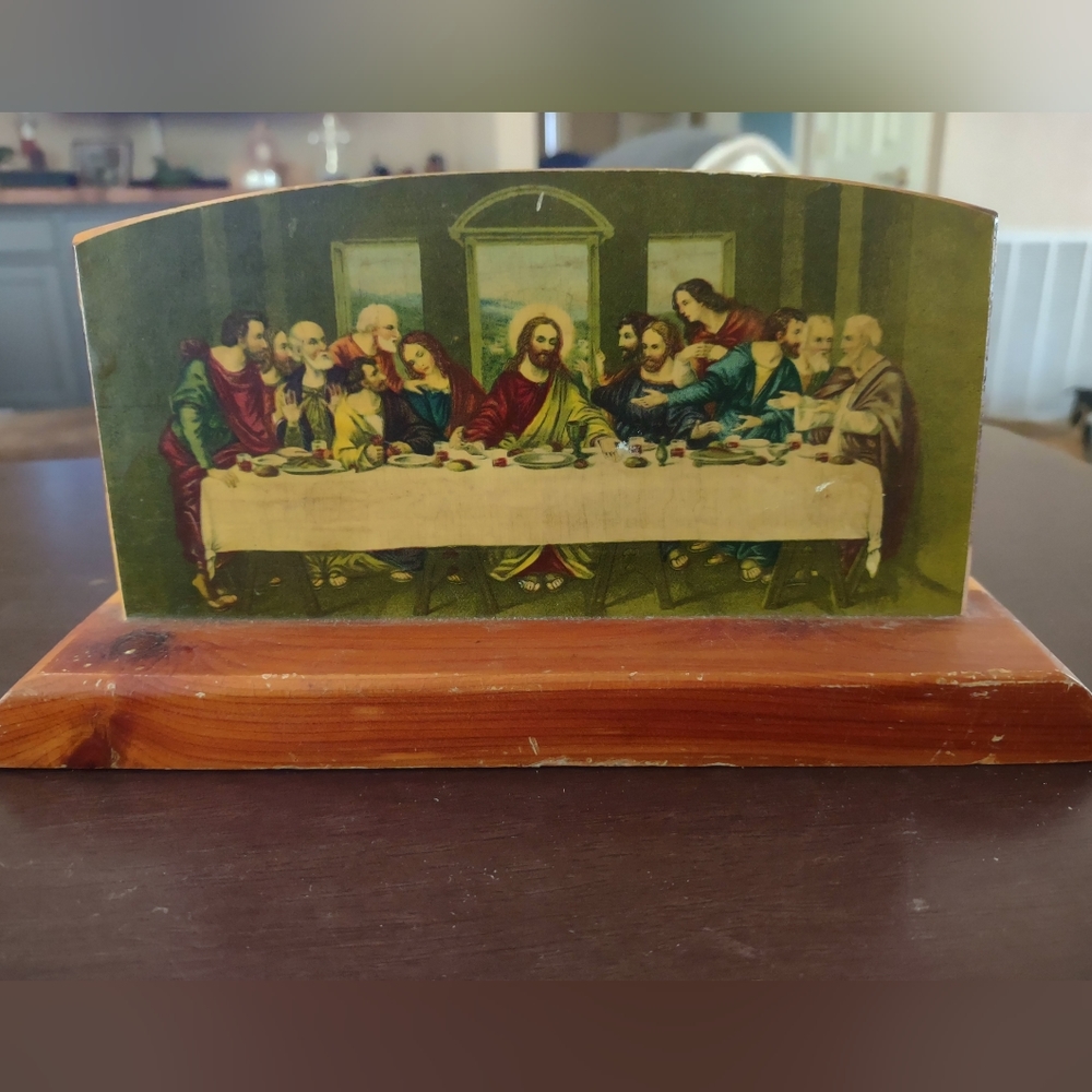 Vintage Last Supper Wood Picture Stand